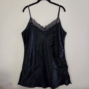 Metro 7 100% Silk Chemise Slip Lace Sequins Rhinestones